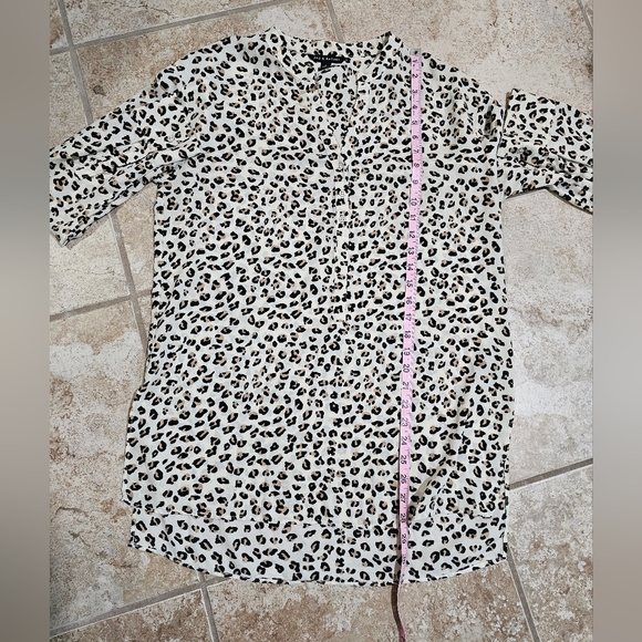 Zac & Rachel Cheetah Animal Print Blouse Large Brown White Long Sleeve Career - Picture 7 of 7
